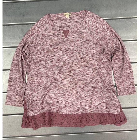ONE WORLD Tops - One‎ World Blouse Top Womens 2X Mauve Knitted Shirt Eyelet Trim